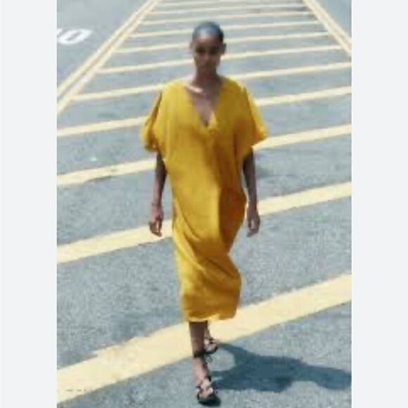 Zara linen blend kaftan tunic dress - Picture 3 of 6